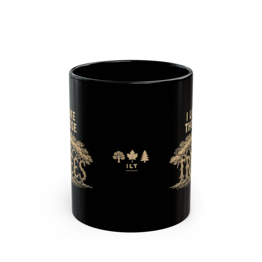 ILT Modern Glossy Black Tree Word Mug, 11 oz glossy black ceramic mug