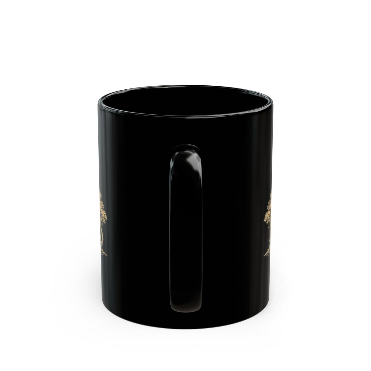 ILT Modern Glossy Black Tree Word Mug, 11 oz glossy black ceramic mug