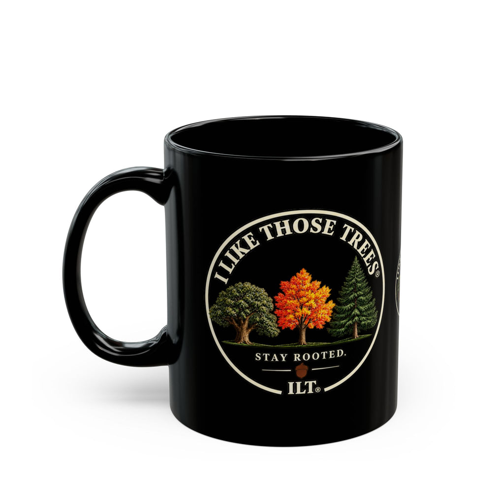 ILT Three Trees Black Mug, 11 oz glossy black ceramic mug