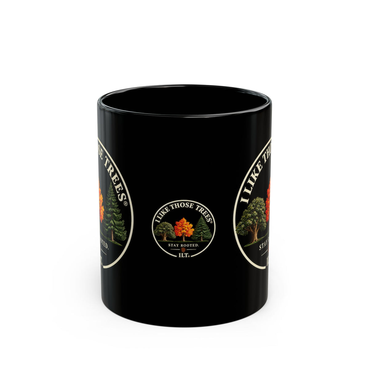 ILT Three Trees Black Mug, 11 oz glossy black ceramic mug