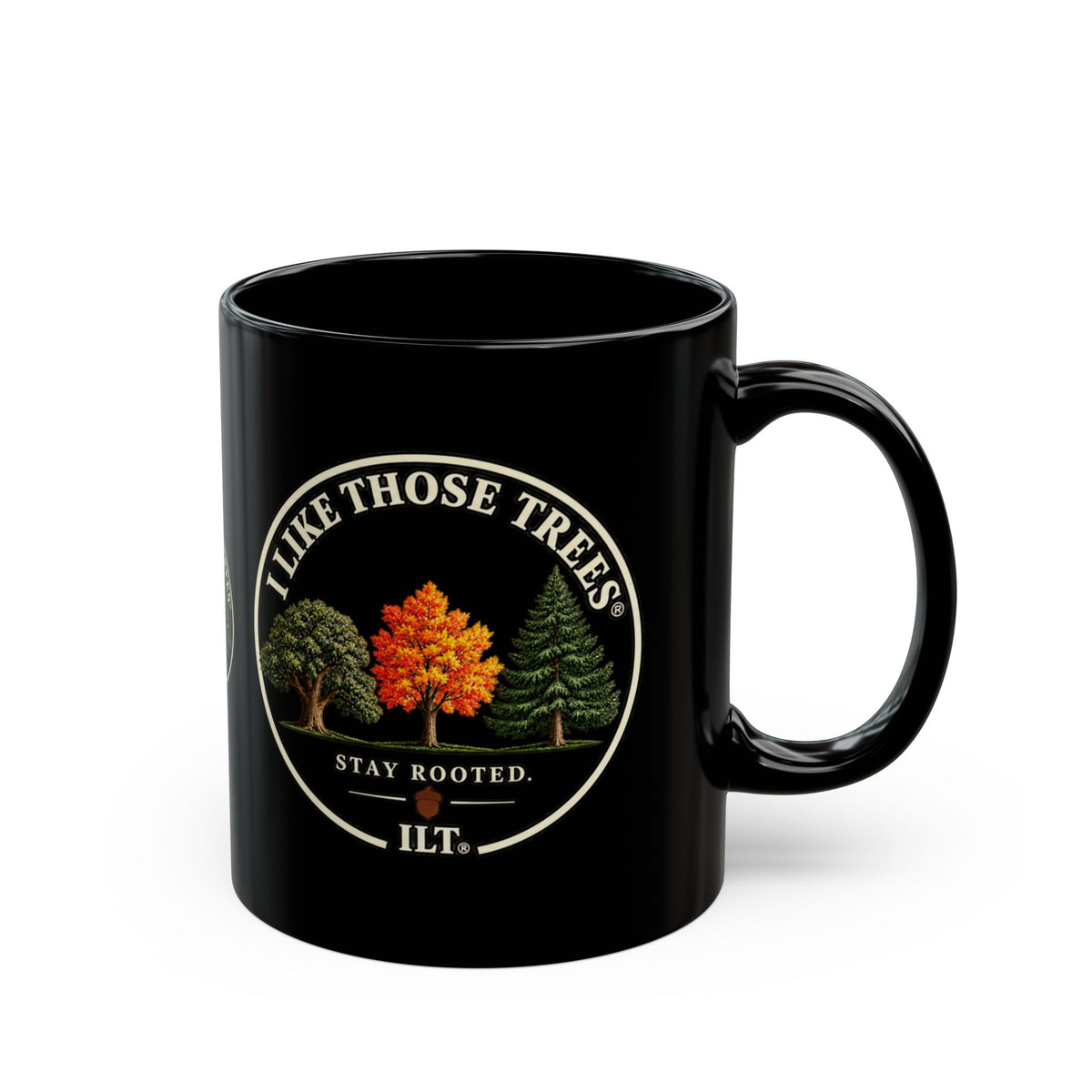 ILT Three Trees Black Mug, 11 oz glossy black ceramic mug