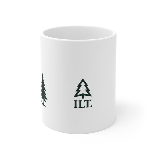 ILT Classic Mug with ILT mark and pine tree, 11 oz white ceramic mug