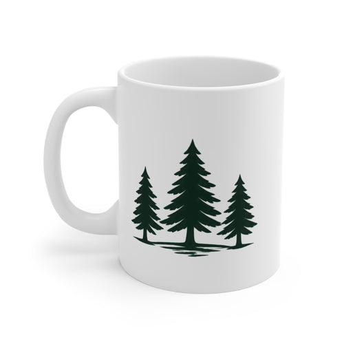 ILT Classic Mug three pine trees artwork side, 11 oz white ceramic mug